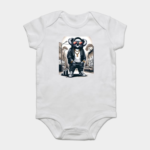 Urban Jungle Swagger: Hip-Hop Koala in Streetwear with Graffiti Background Baby Bodysuit by WarFX Designs